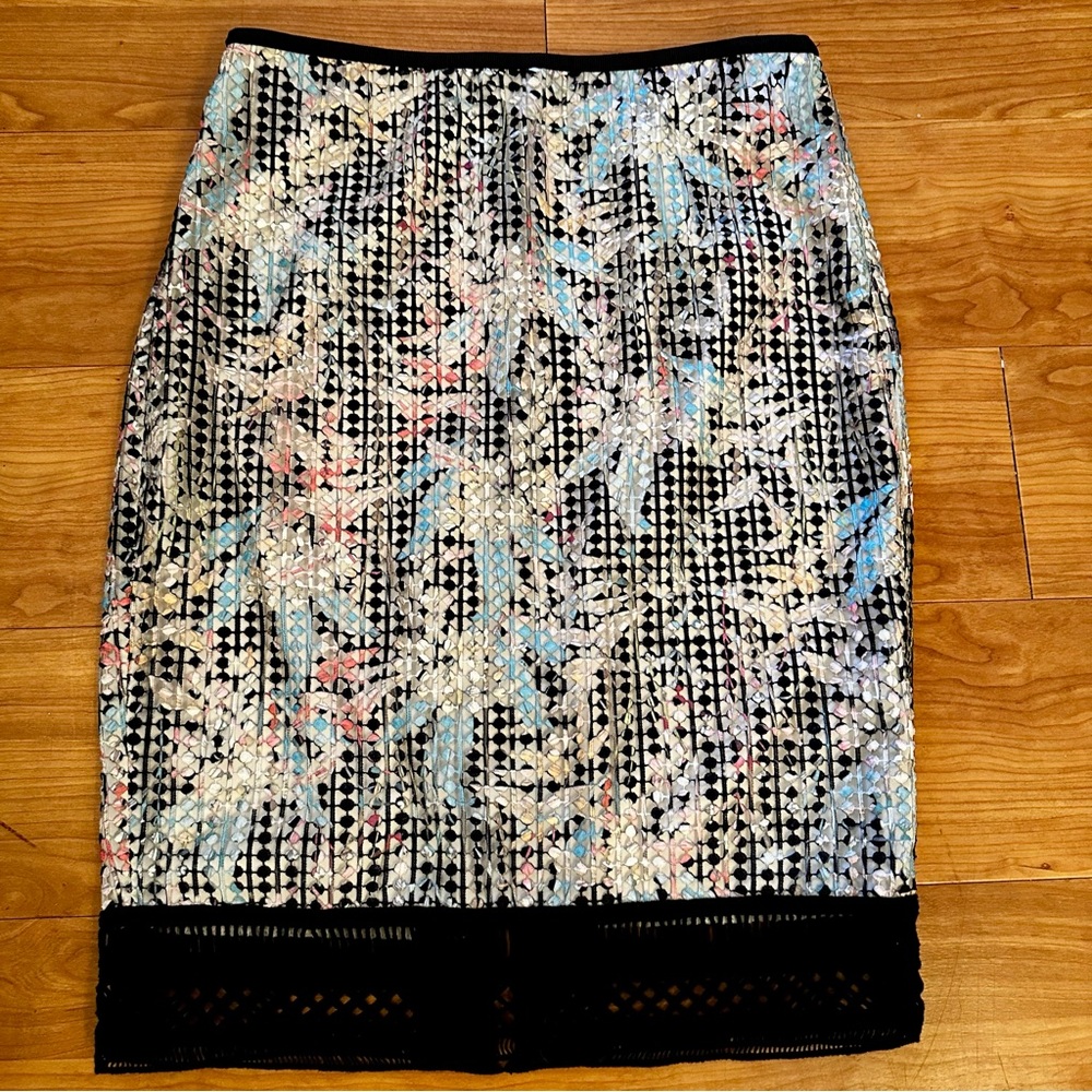 Etcetera Black and Pastel Floral Pencil Skirt
